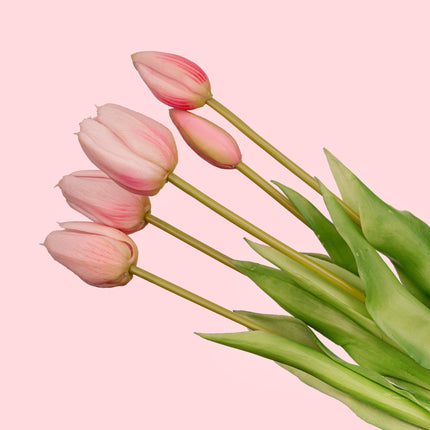 Tulip Bouquet – 10 Pieces – Mixed Colours – ‘Real Touch’ Artificial Tulips – 42 Cm (White/Green)