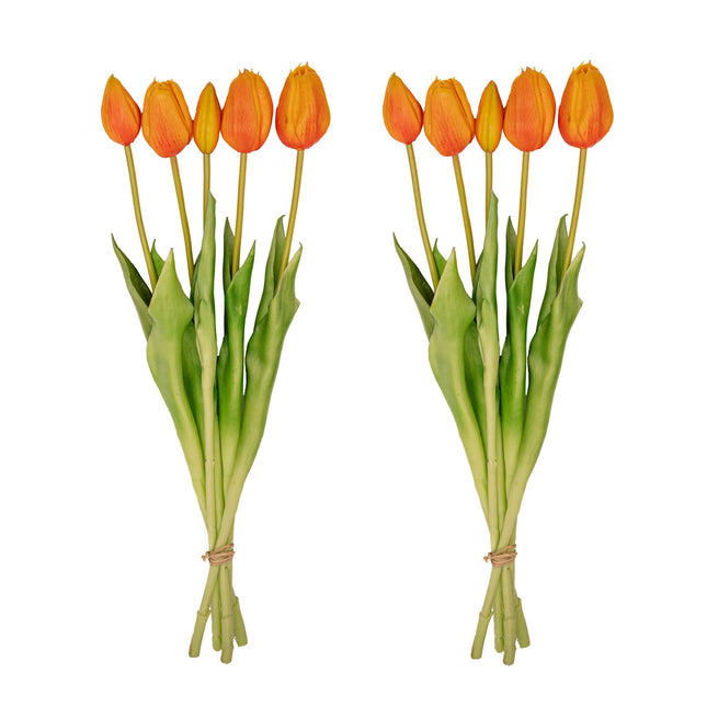 Vase Jessie Bow + 10X Real Touch Tulip Orange