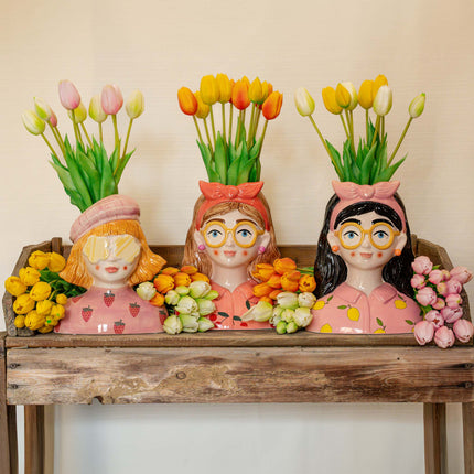Vase Jessie Bow + 10X Real Touch Tulip Orange