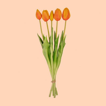 Vase Jessie Bow + 10X Real Touch Tulip Orange