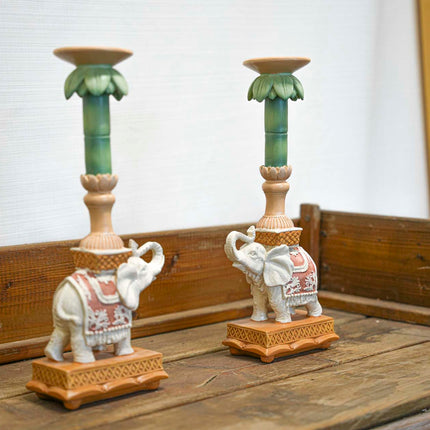 Candle Holder - Elephant Natural/Pink - Polyresin -  ↑ 34,5 Cm
