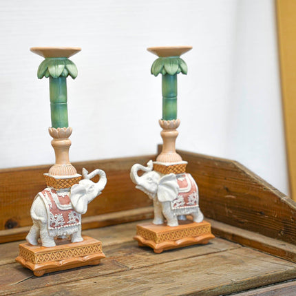 Candle Holder - Elephant Natural/Pink - Polyresin -  ↑ 34,5 Cm