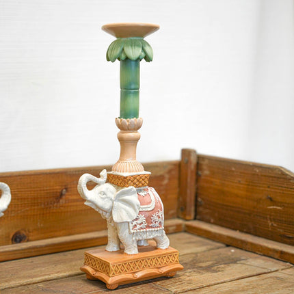 Candle Holder - Elephant Natural/Pink - Polyresin -  ↑ 34,5 Cm