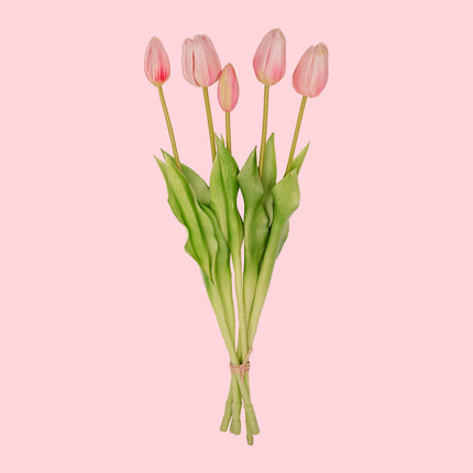 Vase Strawberry Girl + 10X Real Touch Tulip Pink - Silk Artificial Tulips
