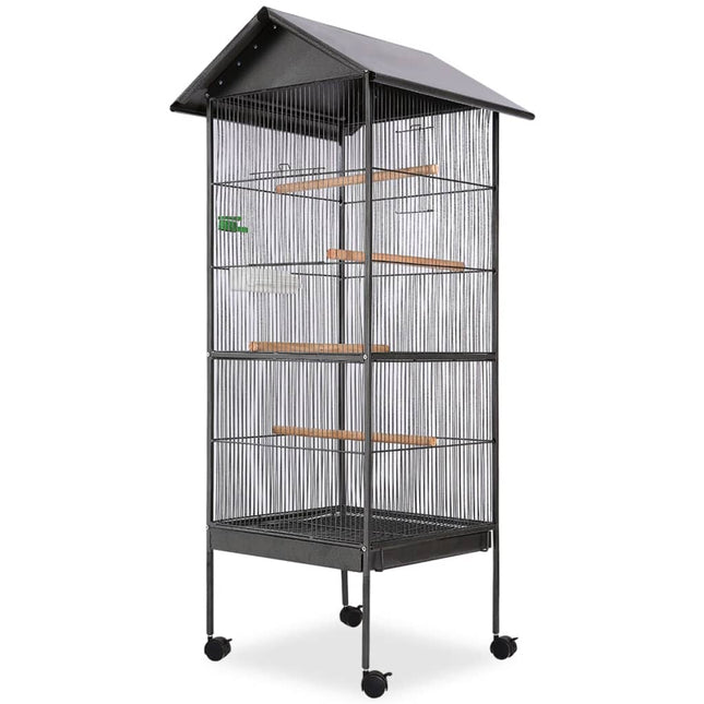 Cage À Oiseaux Avec Toit Acier 66 X 66 X 155 Cm