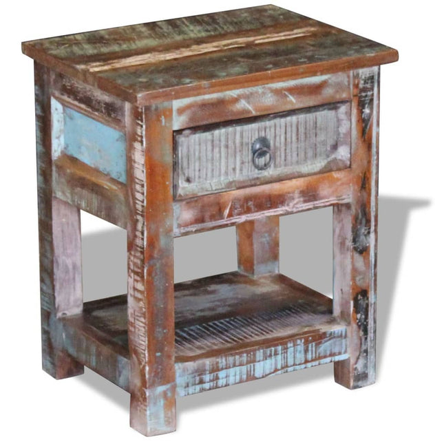 Table D'appoint 1 Tiroir Bois De Récupération Massif 43X33X51Cm
