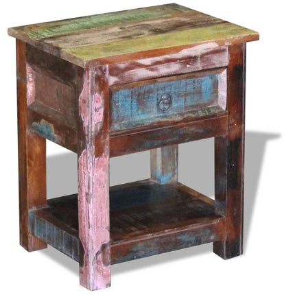 Table D'appoint 1 Tiroir Bois De Récupération Massif 43X33X51Cm
