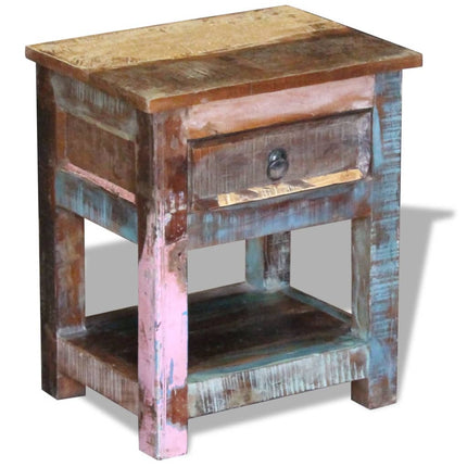 Table D'appoint 1 Tiroir Bois De Récupération Massif 43X33X51Cm