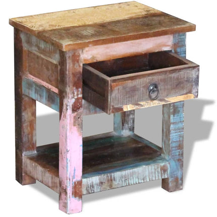 Table D'appoint 1 Tiroir Bois De Récupération Massif 43X33X51Cm