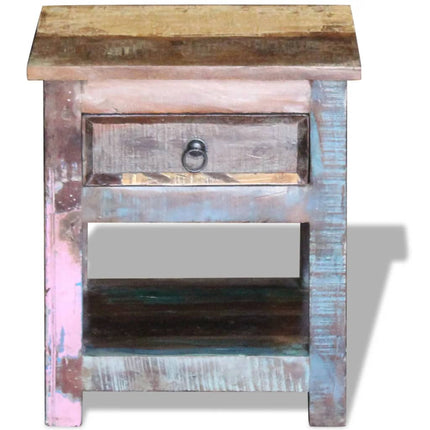 Table D'appoint 1 Tiroir Bois De Récupération Massif 43X33X51Cm