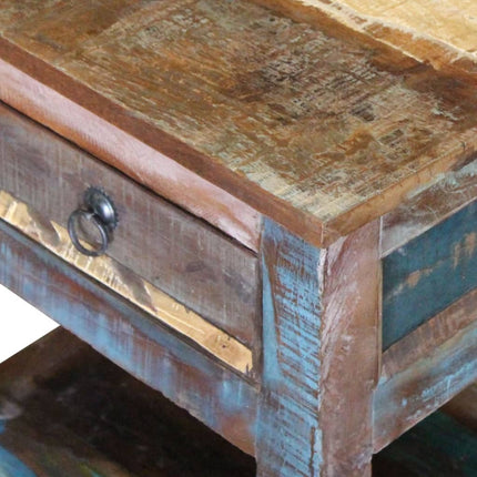 Table D'appoint 1 Tiroir Bois De Récupération Massif 43X33X51Cm