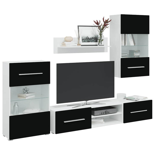 Meuble Tv Mural Avec Éclairage Led 5 Pièces