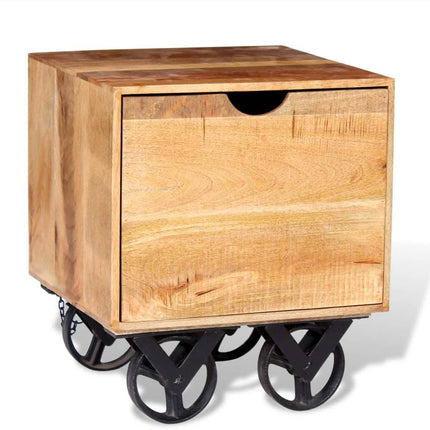 Table D'appoint Tiroir Et Roues Bois De Manguier 40X40X45 Cm