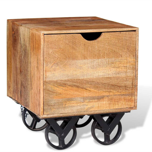 Table D'appoint Tiroir Et Roues Bois De Manguier 40X40X45 Cm