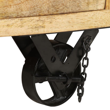 Table D'appoint Tiroir Et Roues Bois De Manguier 40X40X45 Cm