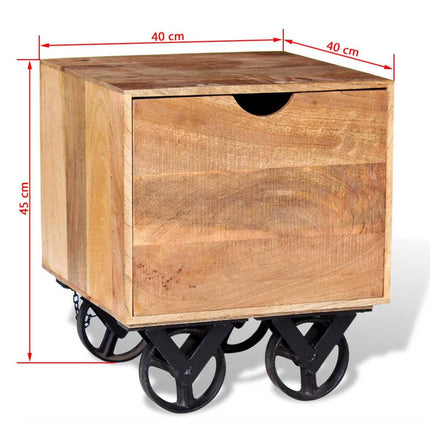 Table D'appoint Tiroir Et Roues Bois De Manguier 40X40X45 Cm