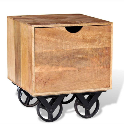 Table D'appoint Tiroir Et Roues Bois De Manguier 40X40X45 Cm