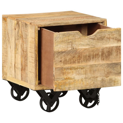 Table D'appoint Tiroir Et Roues Bois De Manguier 40X40X45 Cm