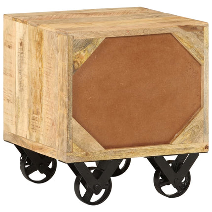 Table D'appoint Tiroir Et Roues Bois De Manguier 40X40X45 Cm