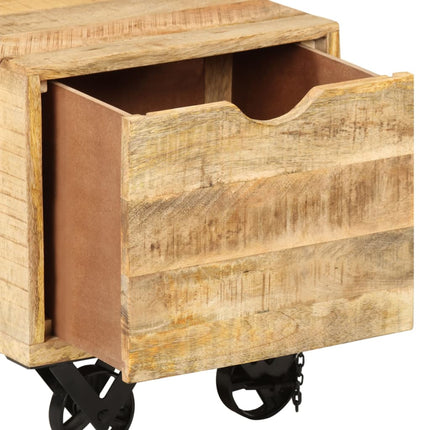 Table D'appoint Tiroir Et Roues Bois De Manguier 40X40X45 Cm