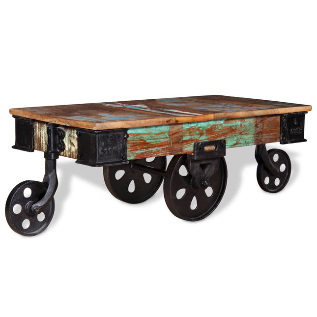 Vidal Xl Table Basse Avec Roues Bois De Manguier Brut
