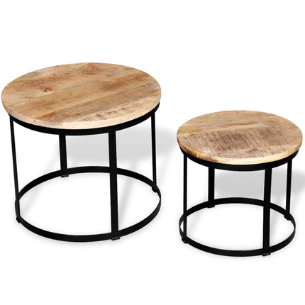 Table Basse 2 Pcs Bois De Manguier Brut Rond 40/50 Cm