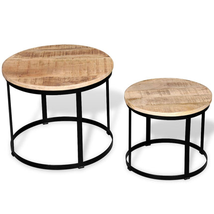 Table Basse 2 Pcs Bois De Manguier Brut Rond 40/50 Cm