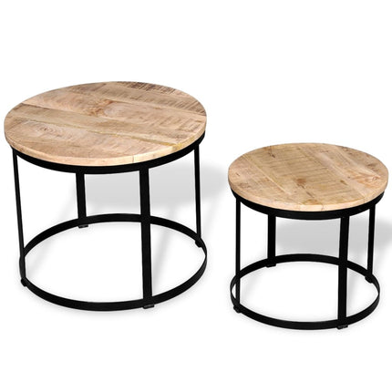 Table Basse 2 Pcs Bois De Manguier Brut Rond 40/50 Cm