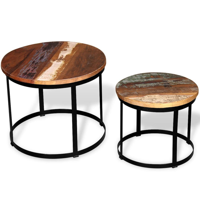 Table Basse 2 Pcs Bois De Manguier Brut Rond 40/50 Cm