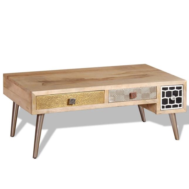 Table Basse Avec Tiroirs Bois De Manguier Massif 105X55X41 Cm