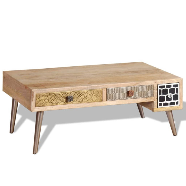 Table Basse Avec Tiroirs Bois De Manguier Massif 105X55X41 Cm