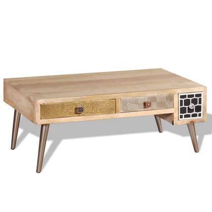 Table Basse Avec Tiroirs Bois De Manguier Massif 105X55X41 Cm