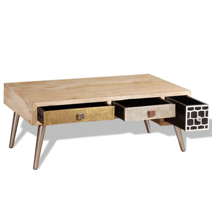 Table Basse Avec Tiroirs Bois De Manguier Massif 105X55X41 Cm