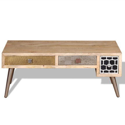 Table Basse Avec Tiroirs Bois De Manguier Massif 105X55X41 Cm