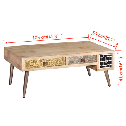 Table Basse Avec Tiroirs Bois De Manguier Massif 105X55X41 Cm