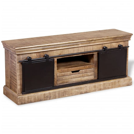 Meuble Tv Avec 2 Portes Coulissantes Bois De Manguier Massif