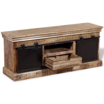 Meuble Tv Avec 2 Portes Coulissantes Bois De Manguier Massif