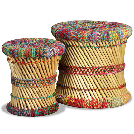 Tabourets Avec Détails Chindi Lot De 2 Bambou