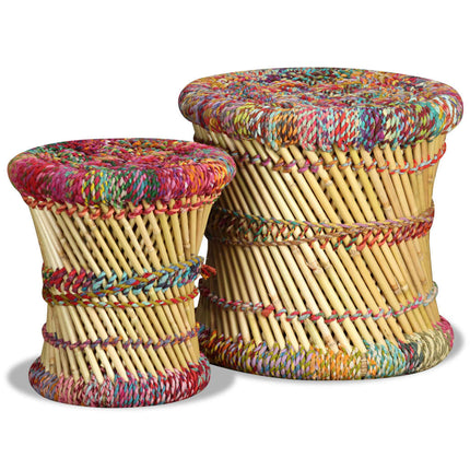 Tabourets Avec Détails Chindi Lot De 2 Bambou