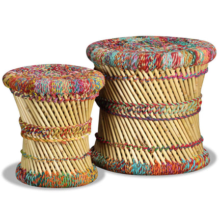 Tabourets Avec Détails Chindi Lot De 2 Bambou