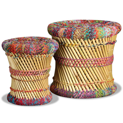 Tabourets Avec Détails Chindi Lot De 2 Bambou