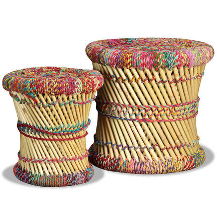Tabourets Avec Détails Chindi Lot De 2 Bambou
