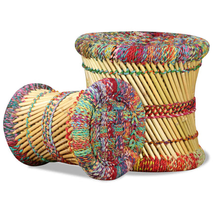 Tabourets Avec Détails Chindi Lot De 2 Bambou