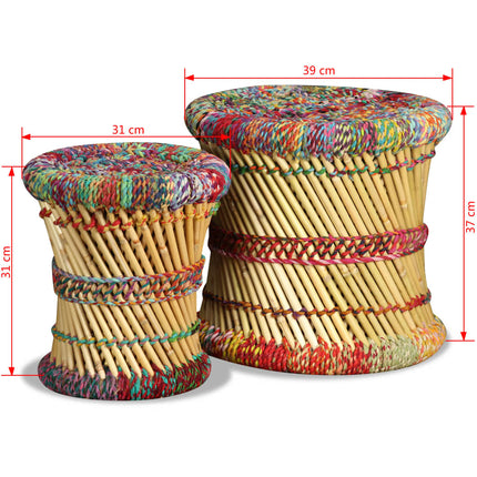 Tabourets Avec Détails Chindi Lot De 2 Bambou