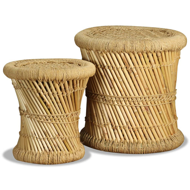 Tabourets Avec Détails Chindi Lot De 2 Bambou