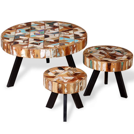 Ensemble De Table Basse 3 Pièces Bois De Récupération Massif