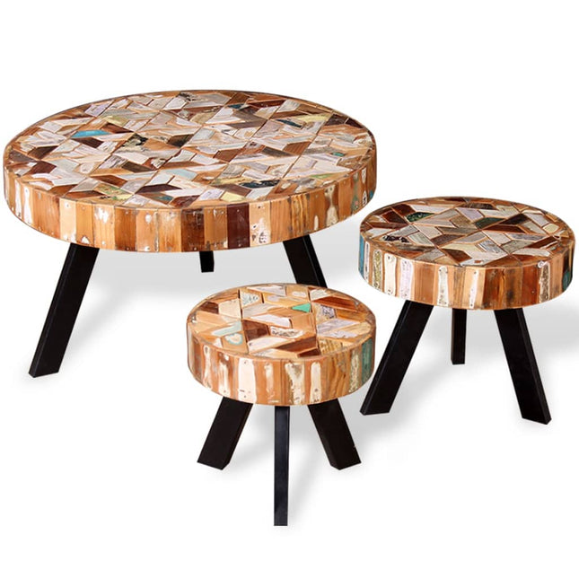 Ensemble De Table Basse 3 Pièces Bois De Récupération Massif
