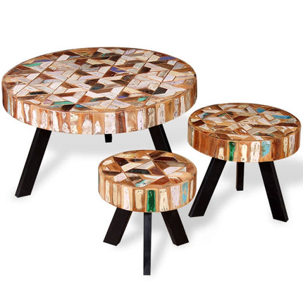 Ensemble De Table Basse 3 Pièces Bois De Récupération Massif