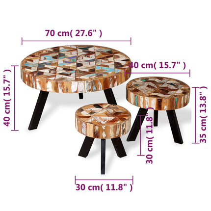 Ensemble De Table Basse 3 Pièces Bois De Récupération Massif