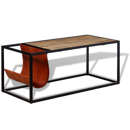 Table Basse Avec Porte-Revues Cuir Véritable 110X50X45 Cm